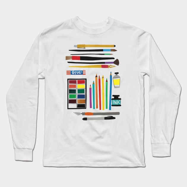 Art supplies collage Long Sleeve T-Shirt by jenblove
